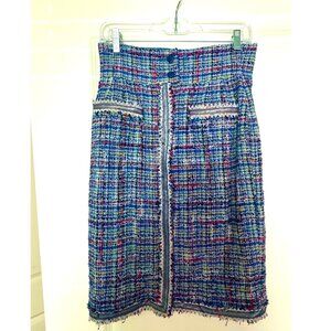 CHANEL knee length blue Tweed Skirt authentic runway sample sz 38/25